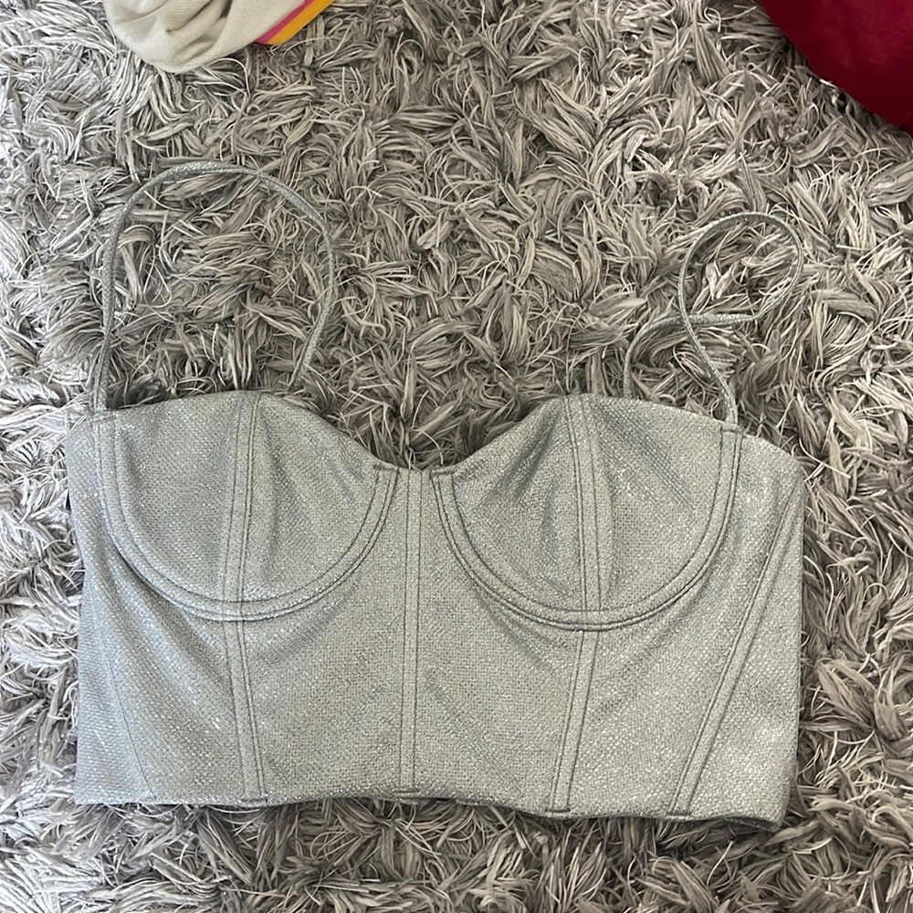 White Fox Boutique silver shimmery bustier top